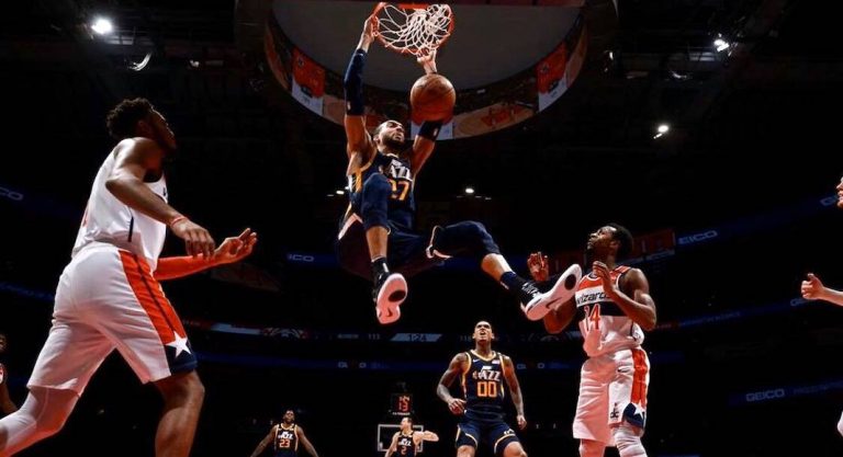 Rudy Gobert, le pivot des Minnesota Timberwolves (NBA), à La Maison Française de DC
