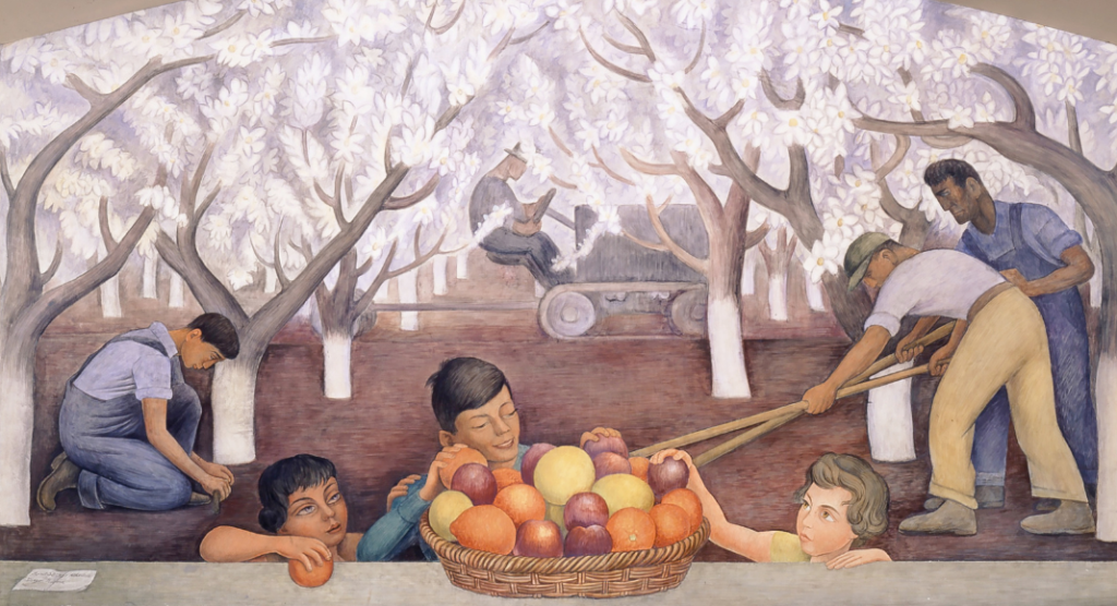 Diego Rivera, Still Life and Blossoming Almond Trees, 1931; Stern Hall, University of California, Berkeley, gift of Rosalie M. Stern; © 2022 Banco de Mexico Diego Rivera & Frida Kahlo Museums Trust, Mexico, D.F. / Artists Rights Society (ARS), New York; photo: © The Regents of the University of California
