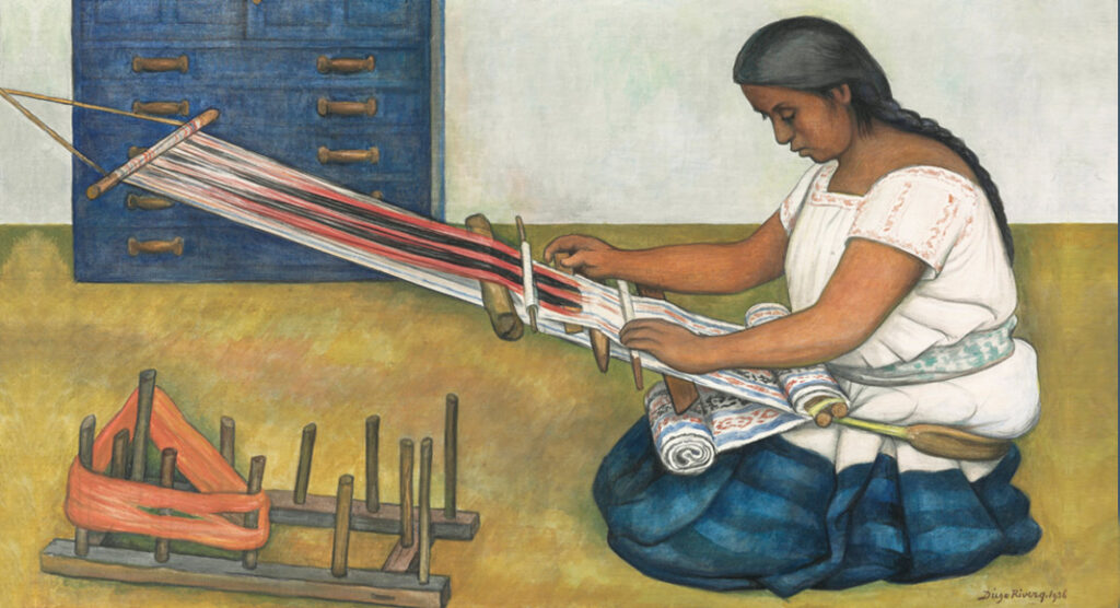 Diego Rivera, Weaving, 1936; Art Institute of Chicago, gift of Josephine Wallace KixMiller in memory of her mother, Julie F. Miller; © 2022 Banco de México Diego Rivera & Frida Kahlo Museums Trust, Mexico, D.F. / Artists Rights Society (ARS), New York; photo: The Art Institute of Chicago / Art Resource, NY